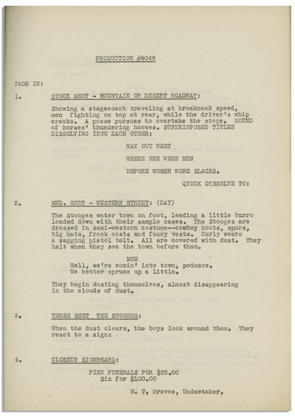 Moe Howard's 40pp. Script Dated May 1945 for The 1946 Three Stooges Film ''The Three Troubledoers'' -- With Numerous Annotations in Moe's Hand Throughout -- Very Good Plus Condition